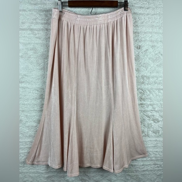 STEPHANIE THOMAS Blush Pink Midi Skirt Sz 20 Swing Shimmer Acetate Made in USA - Picture 1 of 15